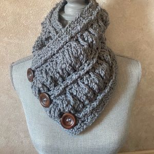 Handmade crochet scarf with wooden buttons